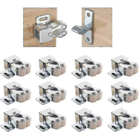 Loquets de porte d'armoire avec vis, double rouleau, en acier inoxydable, pour la fermeture de placards de cuisine et de tiroirs (lot de 12). (1/5)