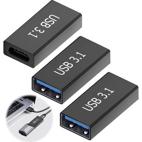 3pcs Adaptateur USB 3.1 vers USB 3.0, Adaptateur USB C Femelle vers USB 3.0 Femelle, Transfert de DonnéEs, Charge Rapide Et Sortie Audio, Adaptateur USB Type C de Haute Qualité (1/5)
