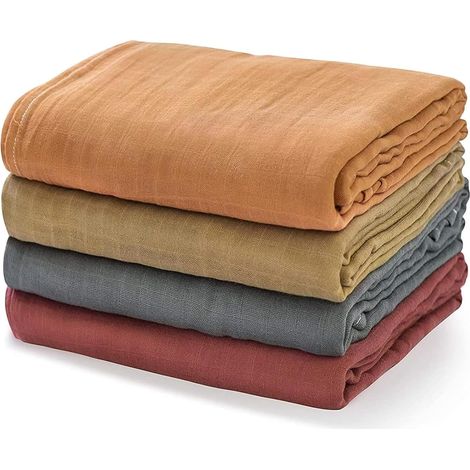 Langes en mousseline, lot de 4 langes respirants et doux pour la peau, cadeau de maternité idéal et indispensable sur la liste de naissance, grande taille 119 x 119 cm, couleur ambre chaud (1/5)