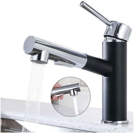 Mitigeur de Cuisine avec Douchette Extractible Robinet de Cuisine 2 Jets Mitigeur d'Evier Rotatif à 120° en Acier Inox Durable Noir et Chromé (1/4)