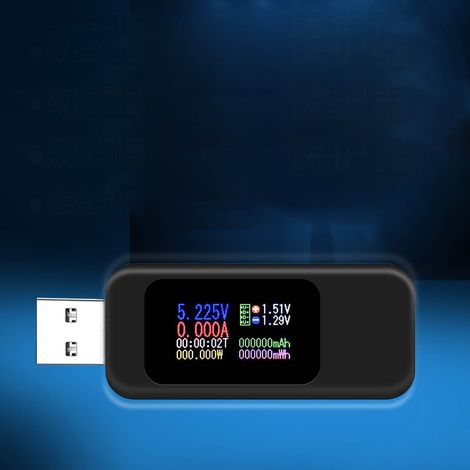 Testeur USB à écran LCD multifonction voltmètre ampèremètre capacité batterie moniteur noir (1/5)