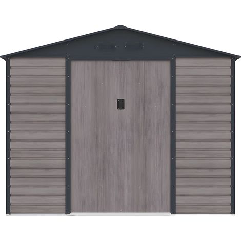 Abri de jardin métal en acier galvanisé effet bois gris 8,94 m² - ADELMO (1/5)