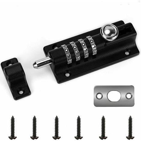 Verrou de Porte à Code, 4 roues recodables Verrouillage Portail Résistant à l'eau Combinaison sans Clé Serrure,Loquet et targette avec vis,Starlight (1/4)