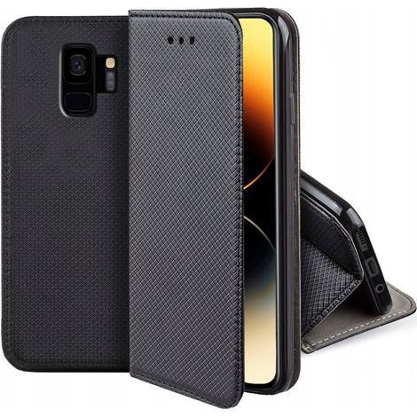 Étui pour SAMSUNG GALAXY S9 PLUS /S9+ FERMÉ, ÉTUI MAGIQUE INTELLIGENT NOIR + VERRE
