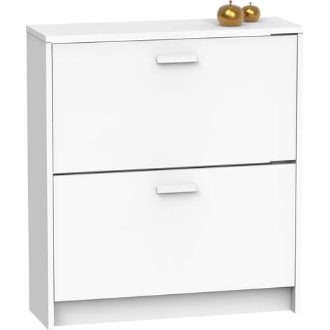 Commode Meuble à chaussures 2 portes coloris blanc - Hauteur 82 x Longueur 74 x Profondeur 25 cm -PEGANE-