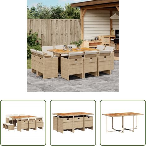 Essgruppe - 11-tlg. Garten-Essgruppe mit Kissen Beige Poly Rattan (1/5)