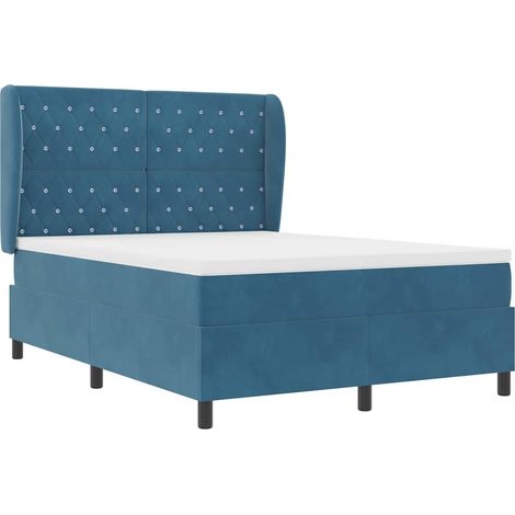 Box Spring Bed with Mattress Dark blue 140 x 190 cm Velvet vidaXL (1/5)