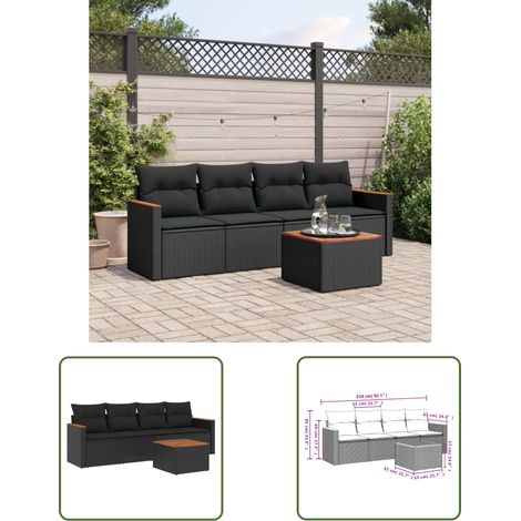 The Living Store 5-tlg. Garten-Sofagarnitur mit Kissen Schwarz Poly Rattan - Gartenmöbel - Esstisch - Lounge Set - Outdoor Möbel - Rattan Gartenmöbel (1/3)