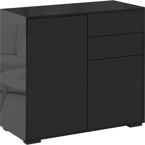 Mobiletto Multiuso 79x36x74 cm 2 Cassetti 2 Armadi Nero (1/5)
