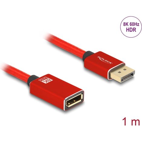 Delock Alargador DisplayPort 8K 60 Hz 1 m rojo metal sin pestillo