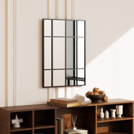 Espejo Rectangular de Pared Espejo de Ventana 70x50 cm con Marco de Metal Espejo Decorativo para Salón Dormitorio Negro (1/5)