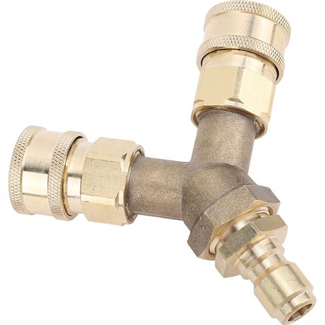 Raccordo a T in ottone a tre vie per idropulitrice, raccordo rapido da 3/8" per accessori per autolavaggio. (1/5)
