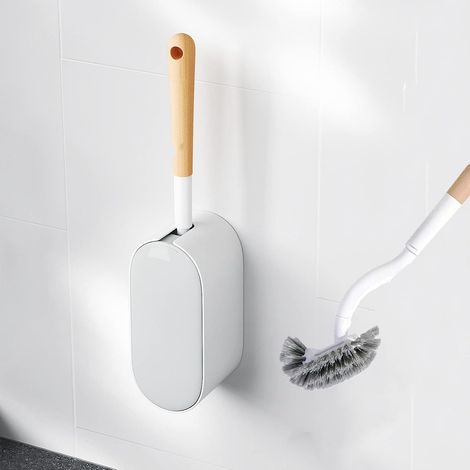 Toilettenbürsten- und Bürstenhalter-Set mit Deckel, gebogene und abgewinkelte Toilettenbürste, widerstandsfähige Borsten, geeignet für die Badreinigung. (1/5)