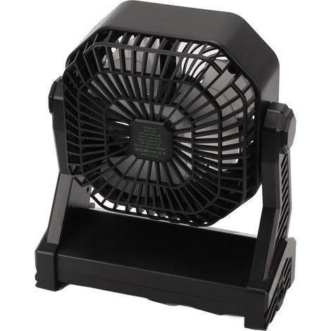 Ventilateur de Camping avec Lanterne LED 4 Niveaux 270° Pivot Grand Volume d'Air USB Rechargeable Noir