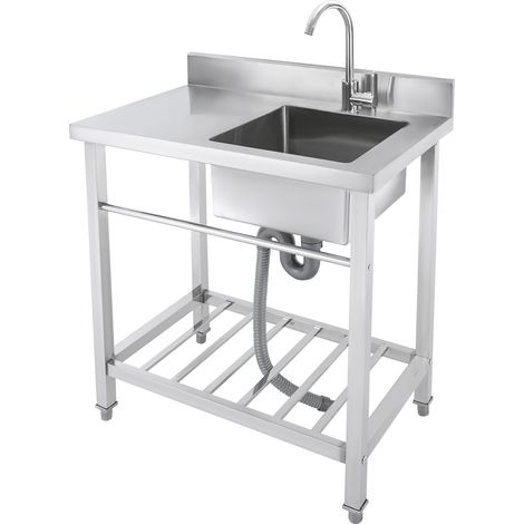 Évier autoportant inox - 1 bac - 80x55 cm - Robinet 360° - Porte-serviettes - Pour cuisine, buanderie, bar