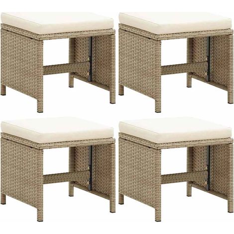 Lot de 4 Chaises de bar de jardin Tabourets de bar - Tabouret Haut avec coussins Résine tressée Beige BV414091 - BonneVie (1/5)