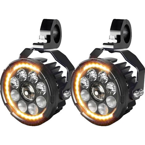 Faro LED para motocicleta, fuente de luz bicolor, función de luz estroboscópica, 2 luces altas (1/2)