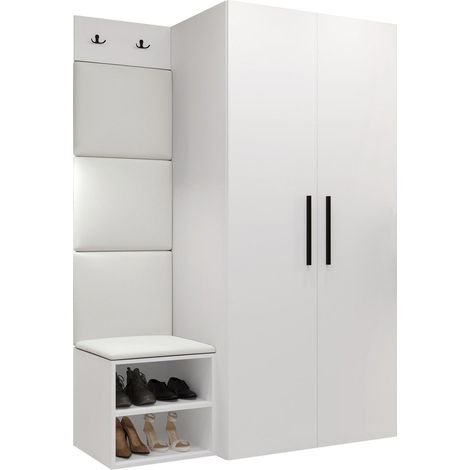 Conjunto para recibidor Nitos IV, Soft 017, 191x122x50cm, Aglomerado laminado, Cuero ecológico, Colocada, Montada en la pared