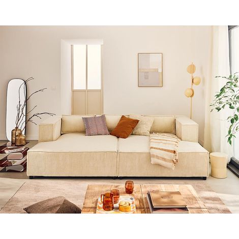 Stella - 3-sitzer einzelsofa mit doppeltem récamiere - tiefer sitz - aus cordstoff - beige