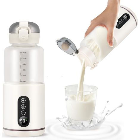 Chauffe Biberon Portable, Chauffe-Biberon Sans Fil pour Voiture de 300 ML, Température RéGlable de 37 °C à 55 °C, Chauffage Rapide et ContrôLe PréCis de la TempéRature, Rechargeable par USB (1/5)