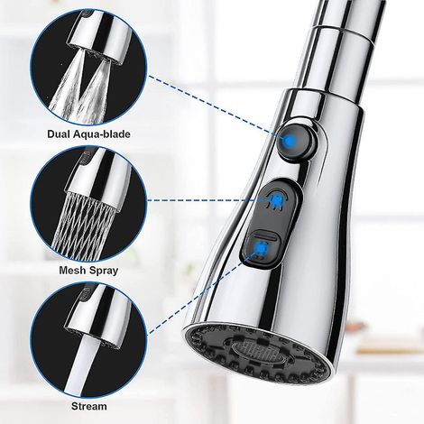 Mitigeur de cuisine à 3 positions avec bec orientable à 360° et aérateur, universellement réglable et compatible avec les robinets G1/2 et 22-24 mm. (1/5)