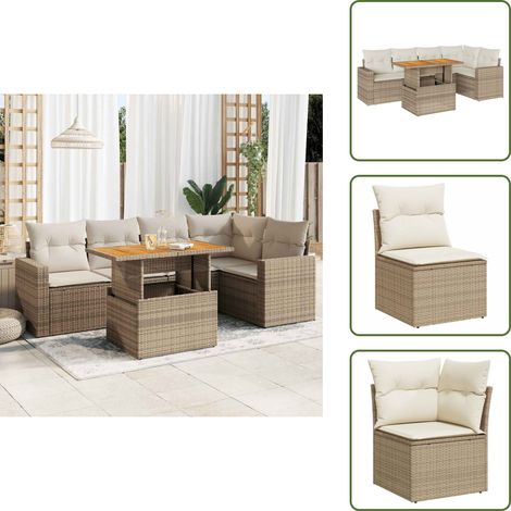 Cuscini per seduta - vidaXL Set Divano da Giardino 6 pz con Cuscini Beige in Polyrattan - Cuscini per schienale