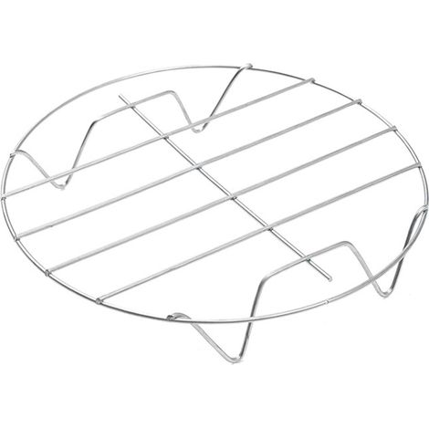 Griglia rotonda in acciaio inox con piedini alti per cuocere, raffreddare e arrostire uova, panini e verdure. (1/5)