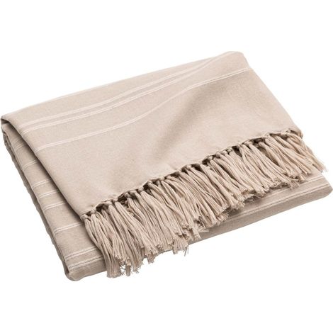 Plaid à Franges "Lilia" 240x260cm Beige Lin