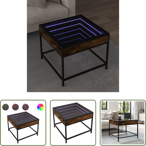 LED-Spiegel -  Couchtisch mit Infinity-LED Räuchereiche 50x50x41 cm (1/5)
