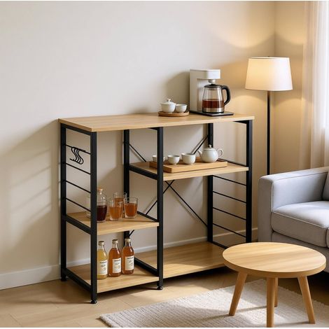 Mobile da cucina portaoggetti per microonde, 5 ripiani, 90 x 40 x 83,5 cm, metallo e legno HAVRYA (1/5)