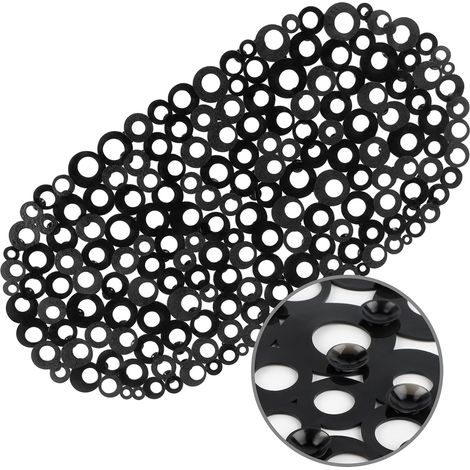 Tapis de bain ovale antidérapant, motif bulles grises avec trous de drainage, ventouses, lavable en machine, BPA, latex, phtalate, pour salle de bain, 68,6 x 35,6 cm (1/5)
