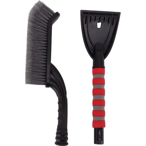 Set deluxe di spazzola da neve e raschietto per ghiaccio staccabili con impugnatura ergonomica in schiuma per rimuovere la neve dai finestrini dell'auto - Grigio e rosso (set da 2) (1/5)