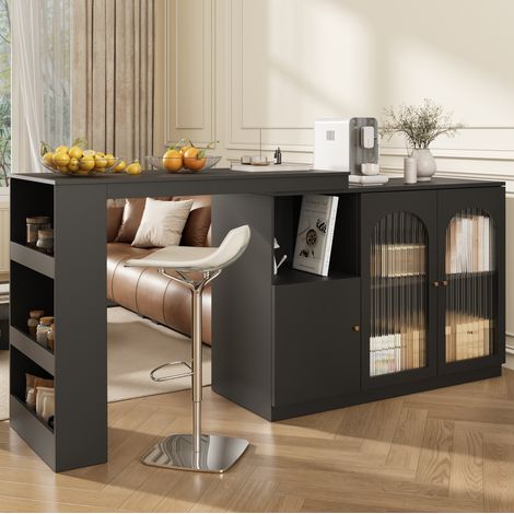 Mueble bar giratorio 120x40x97 cm negro en MDF con diseño 360° y almacenamiento multifuncional (1/5)