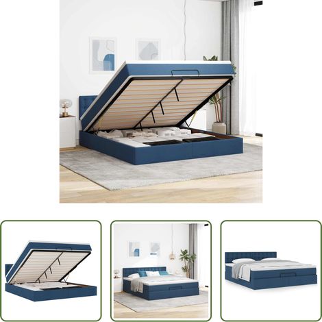 Sommeil confortable - Cadre de lit ottoman avec matelas bleu 180x200 cm tissu (1/5)