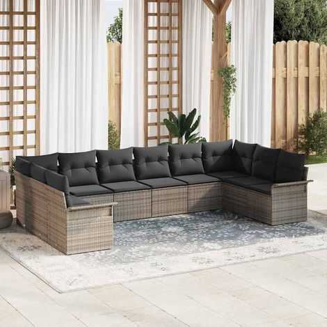 Gartensofa-set mit Speicher 10 pcs Grau Poly-Rattan