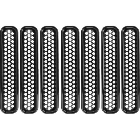 Kit de protección para la parrilla delantera del Jeep Wrangler: 7 inserciones de malla ABS negra con clip. (1/5)
