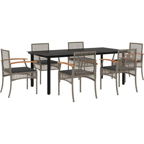 Maison Exclusive - 7-tlg. Garten-Essgruppe mit Kissen Grau Poly R