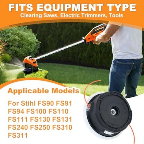 Tête de coupe-bordures pour Stihl FS90, FS91, FS94, FS100, FS110, FS111, FS130, FS131, FS240, FS250, FS310 et FS311, avec lame, capuchon et corde de coupe, Remplace 4002-820-2310 (1/5)