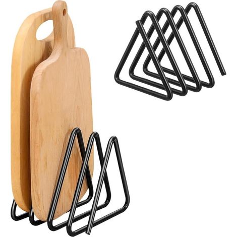 Support pour planches à découper - Porte-planches à découper en acier inoxydable - Indispensable en cuisine - Étagère de rangement - Support pour planches à découper et couvercles - Noir (1/5)