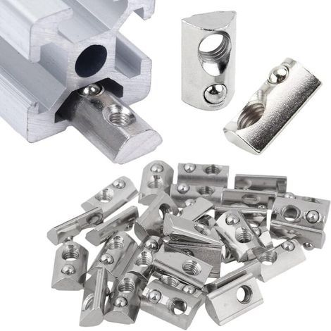 50 Pieces T-Spring Nuts of 30 Series M6 - T-Spring Bearing - Semi-circular Roller in T-Groove - EU30&M6 (1/5)
