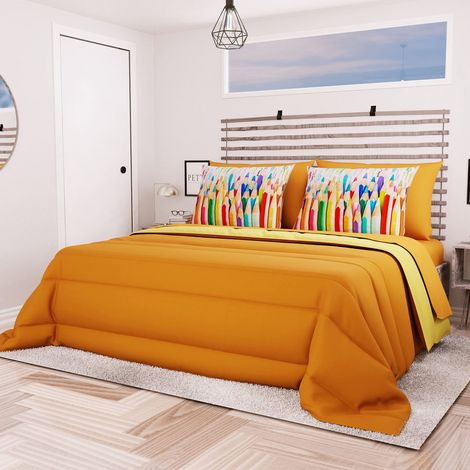 Couette Double Face Orange, 170x260 cm, 1 Personne, Lit Simple, Hiver, 100% (1/5)