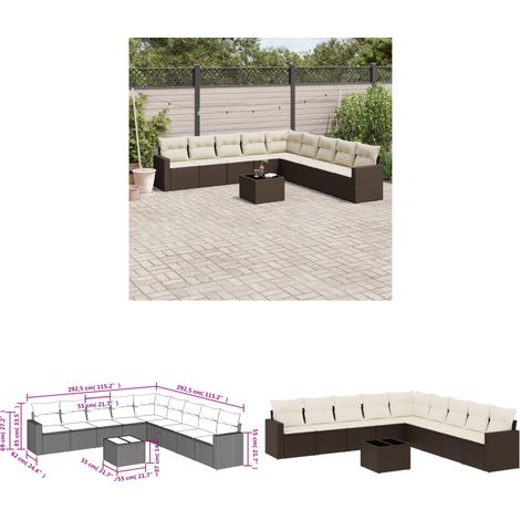 vidaXL Salon de jardin 10 pcs avec coussins marron résine tressée (1/3)