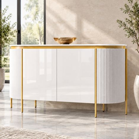 Credenza bassa ovale 140 x 38 x 80 cm in MDF bianco, 4 ante - CHICFURN (1/5)