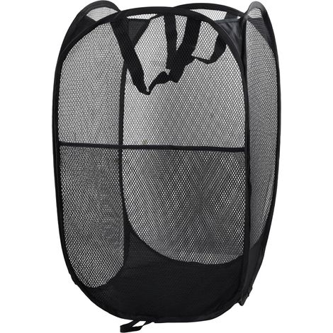 Panier à linge pliable avec poignée, design en filet, grand sac à linge noir en filet, adapté aux voyages en famille et aux dortoirs (noir) (1/5)