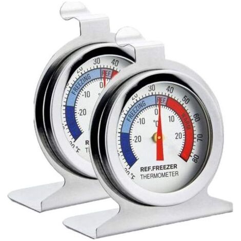 Kühlschrankthermometer, 2er-Packung, Edelstahl-Thermometer für Kühlschrank/Gefrierschrank mit Aufhängehaken und Ständer (1/5)