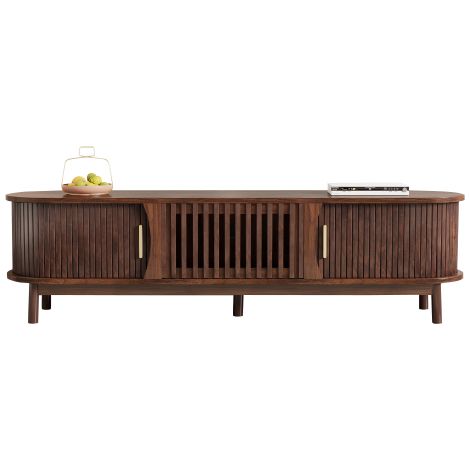 Meuble TV 165 cm marron portes coulissantes 65 pouces pieds stables (1/5)