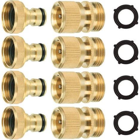 Kit de 4 conectores rápidos de latón puro de 3/4" para manguera de jardín GHT (1/5)