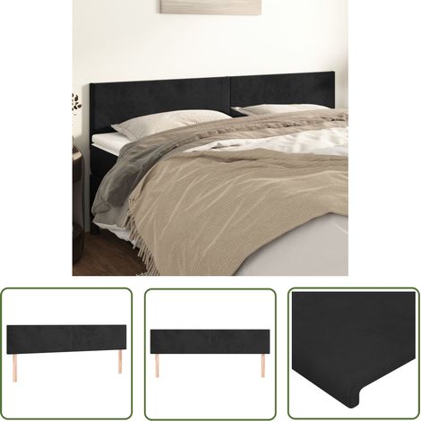 The Living Store Têtes de lit 2 pcs Noir 100x5x78/88 cm Velours - Tête De Lit - Literie - Meuble De Chambre - Velours - Chaise Longue Lit (1/5)
