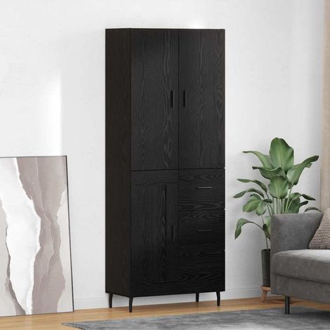 Highboard 2 pcs Schwarz Eichen-Optik Engineered Wood und Glas