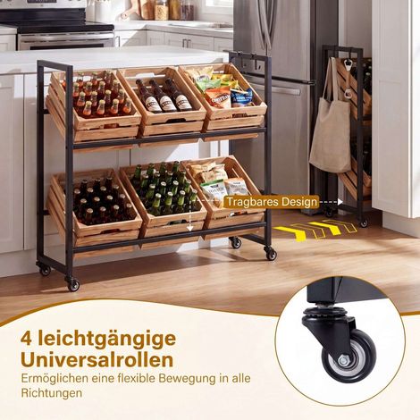 2-Tier Metal Drink Crate Rack with Wheels - Black (1/5)